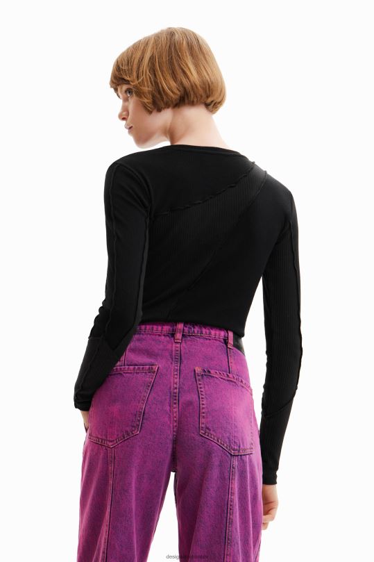 ropa 4802L145 mujer Desigual camiseta con patchwork de canalé - Desigual Colombia rebajas