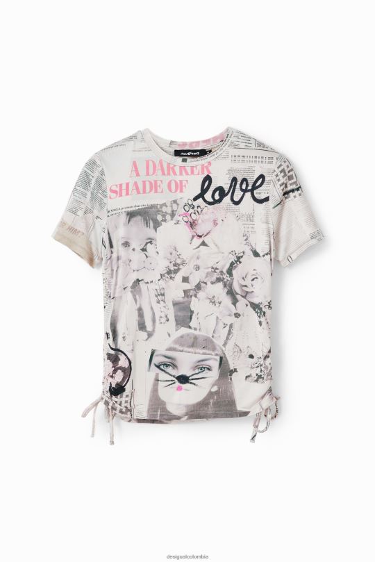 ropa 4802L183 mujer Desigual camiseta ajustada con fruncido tipo periódico - Desigual shop