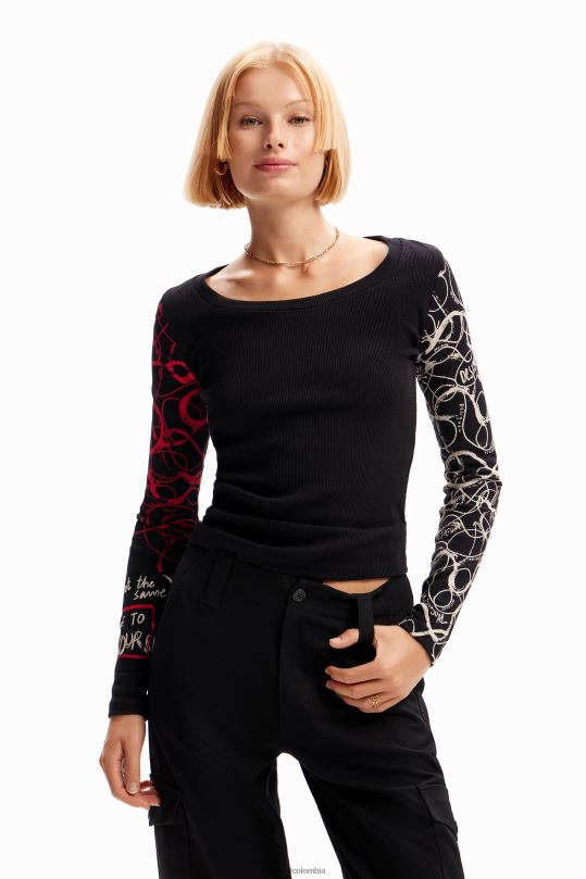 Desigual Colombia pagina oficial - ropa 4802L204 mujer Desigual camiseta de canalé con pinceladas