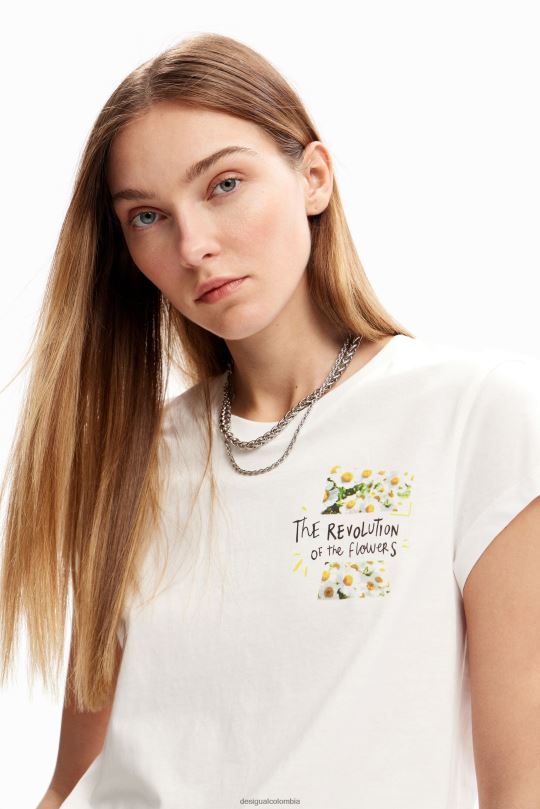 ropa 4802L21 mujer Desigual camiseta con mensaje de flores - Desigual Colombia Medellín