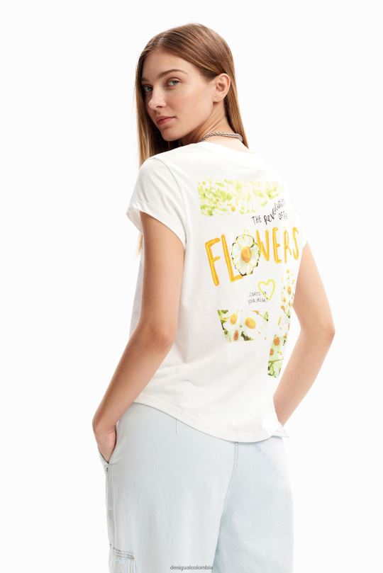 ropa 4802L21 mujer Desigual camiseta con mensaje de flores - Desigual Colombia Medellín