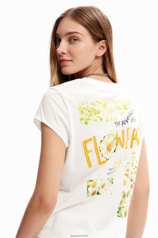 ropa 4802L21 mujer Desigual camiseta con mensaje de flores - Desigual Colombia Medellín