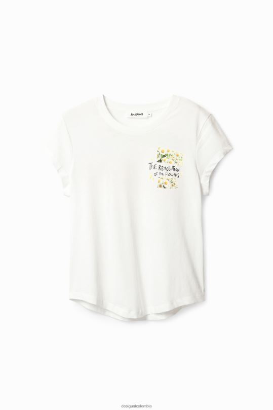 ropa 4802L21 mujer Desigual camiseta con mensaje de flores - Desigual Colombia Medellín