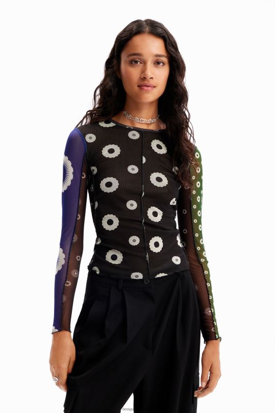 Desigual Colombia - ropa 4802L279 mujer Desigual camiseta de mezclilla con patchwork de tul