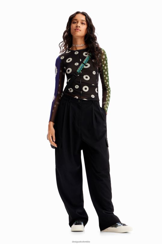 Desigual Colombia - ropa 4802L279 mujer Desigual camiseta de mezclilla con patchwork de tul