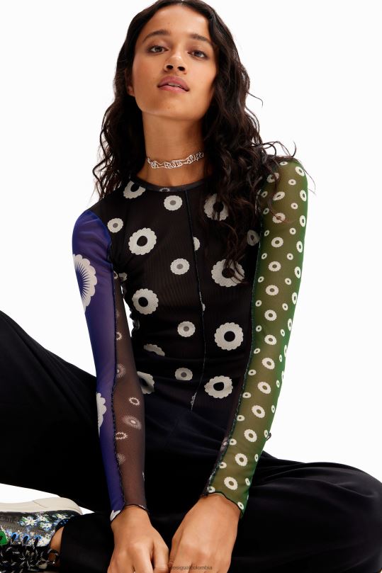 Desigual Colombia - ropa 4802L279 mujer Desigual camiseta de mezclilla con patchwork de tul