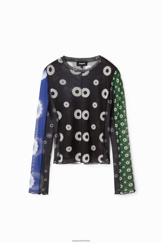 Desigual Colombia - ropa 4802L279 mujer Desigual camiseta de mezclilla con patchwork de tul