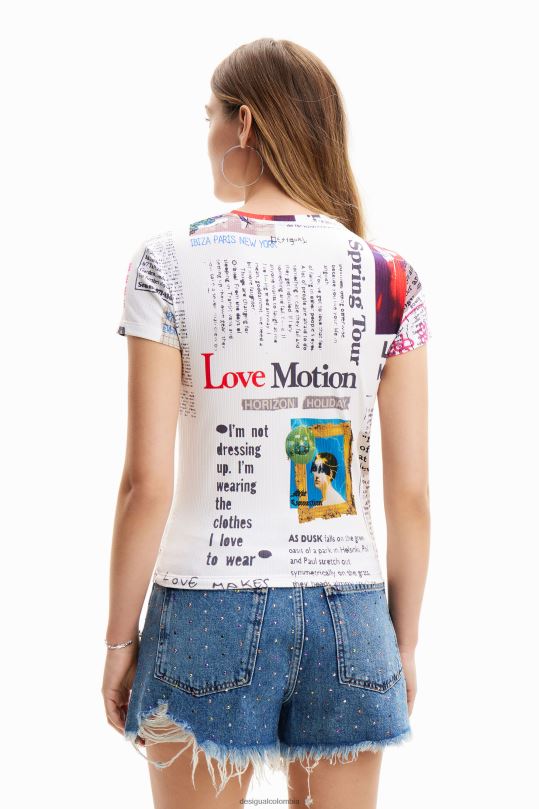 Desigual Colombia bolsos - ropa 4802L281 mujer Desigual camiseta de canalé tipo periódico