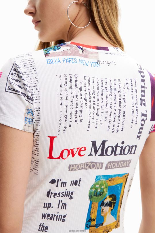 Desigual Colombia bolsos - ropa 4802L281 mujer Desigual camiseta de canalé tipo periódico