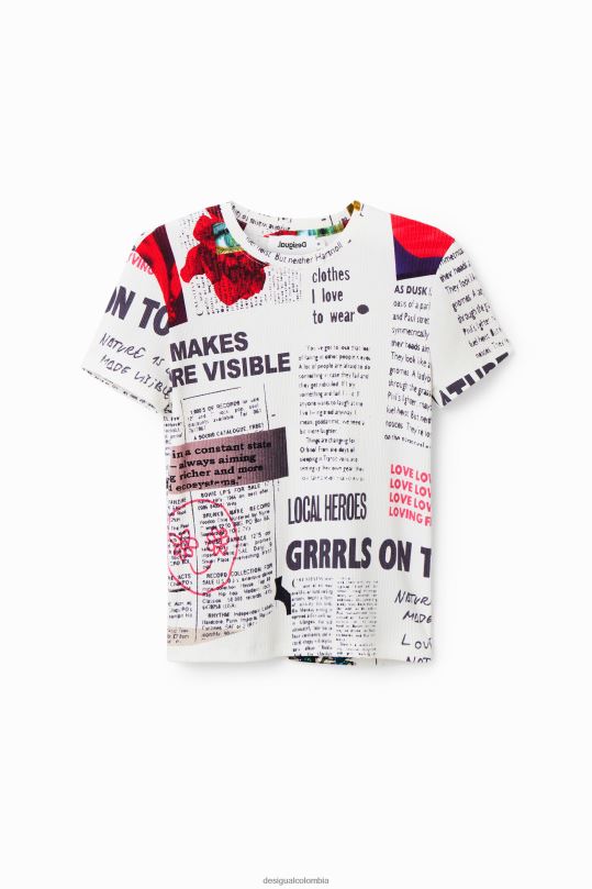 Desigual Colombia bolsos - ropa 4802L281 mujer Desigual camiseta de canalé tipo periódico
