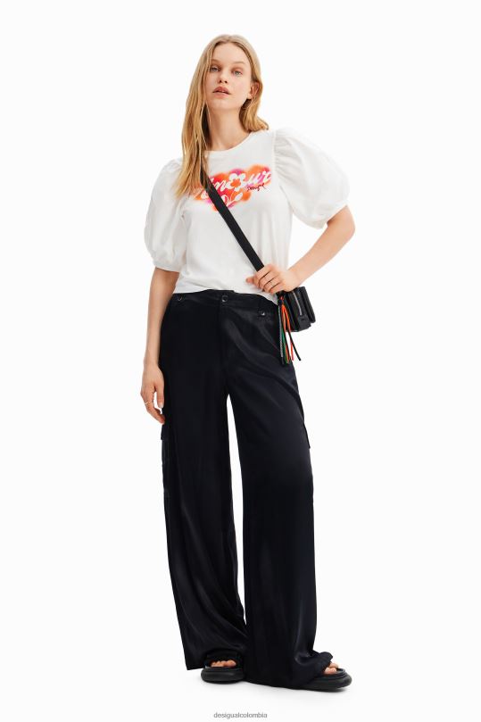 ropa 4802L298 mujer Desigual camiseta con mensaje en las mangas - Desigual sale damen