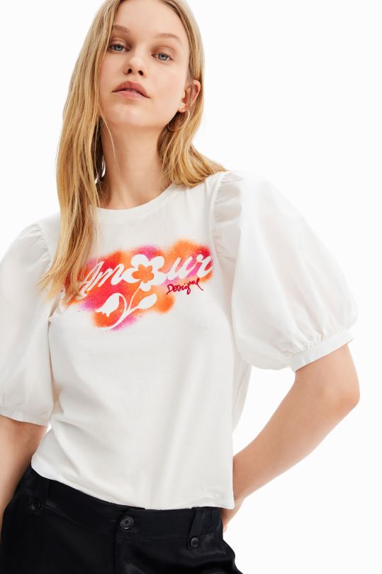 ropa 4802L298 mujer Desigual camiseta con mensaje en las mangas - Desigual sale damen