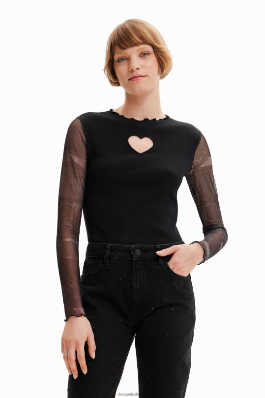 Desigual Colombia - ropa 4802L369 mujer Desigual camiseta con combinación de corazones y aberturas