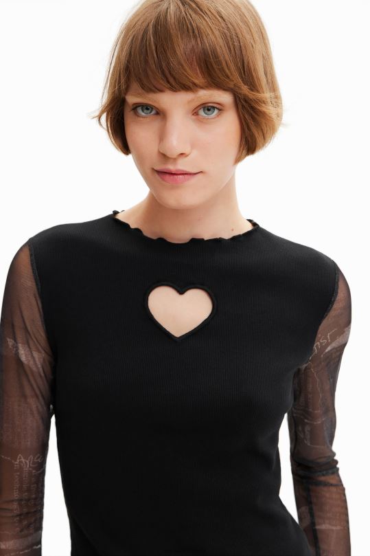 Desigual Colombia - ropa 4802L369 mujer Desigual camiseta con combinación de corazones y aberturas