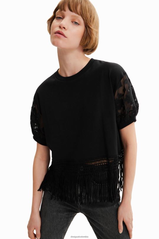 ropa 4802L385 mujer Desigual camiseta oversize con flecos - Desigual sale damen