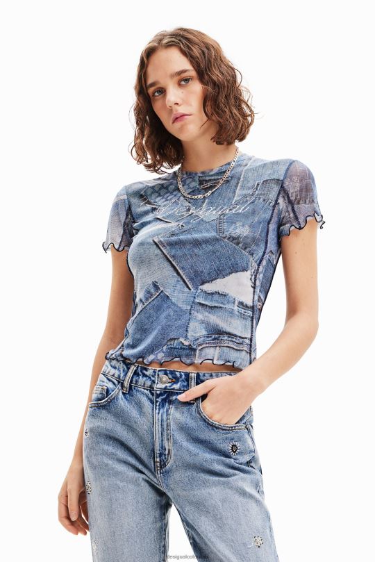 blusas Desigual bogota - ropa 4802L42 mujer Desigual camiseta de mezclilla con patchwork de tul