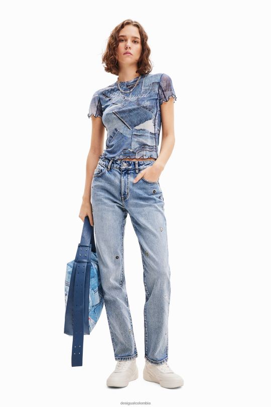 blusas Desigual bogota - ropa 4802L42 mujer Desigual camiseta de mezclilla con patchwork de tul
