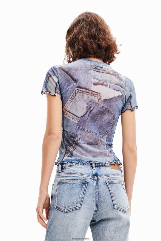 blusas Desigual bogota - ropa 4802L42 mujer Desigual camiseta de mezclilla con patchwork de tul