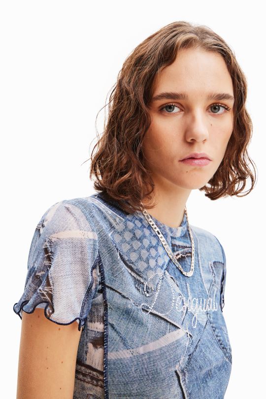 blusas Desigual bogota - ropa 4802L42 mujer Desigual camiseta de mezclilla con patchwork de tul