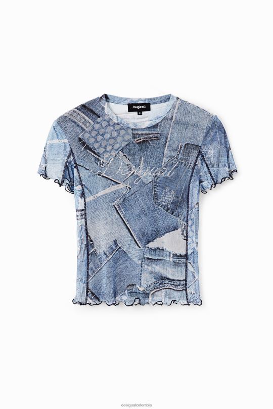 blusas Desigual bogota - ropa 4802L42 mujer Desigual camiseta de mezclilla con patchwork de tul