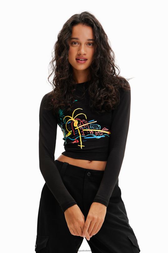 ropa 4802L442 mujer Desigual camiseta corta y ajustada arty - Desigual Colombia rebajas
