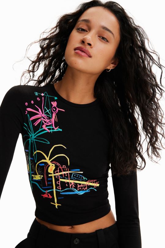 ropa 4802L442 mujer Desigual camiseta corta y ajustada arty - Desigual Colombia rebajas