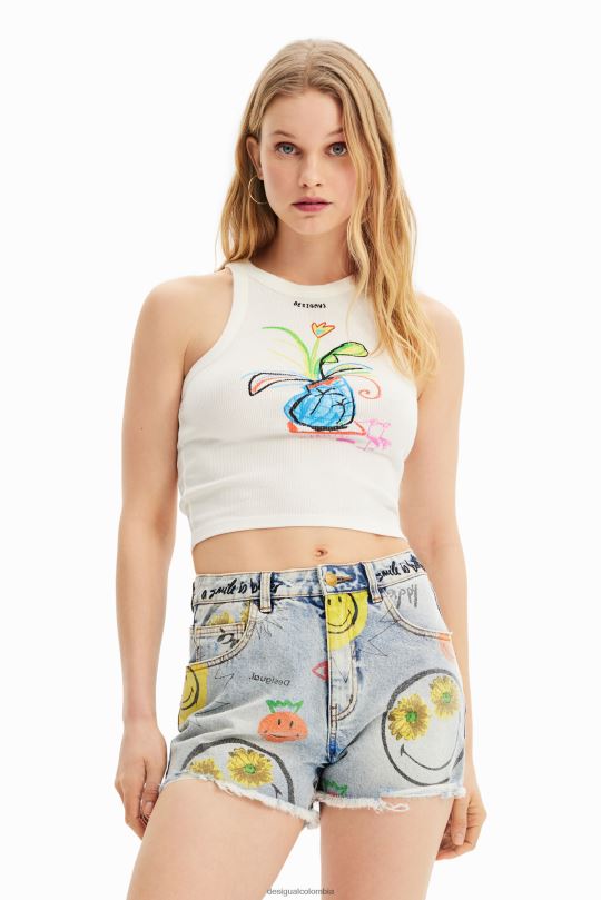 ropa 4802L580 mujer Desigual camiseta slim de canalé con ilustración - Desigual Colombia Medellín