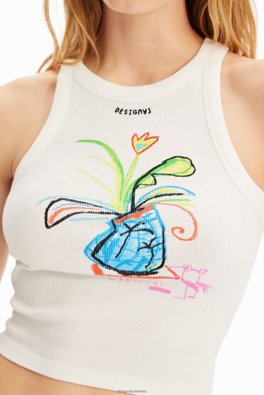 ropa 4802L580 mujer Desigual camiseta slim de canalé con ilustración - Desigual Colombia Medellín