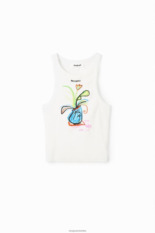 ropa 4802L580 mujer Desigual camiseta slim de canalé con ilustración - Desigual Colombia Medellín