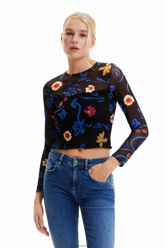 ropa 4802L594 mujer Desigual camiseta corta y ajustada con estampado floral - Desigual shop