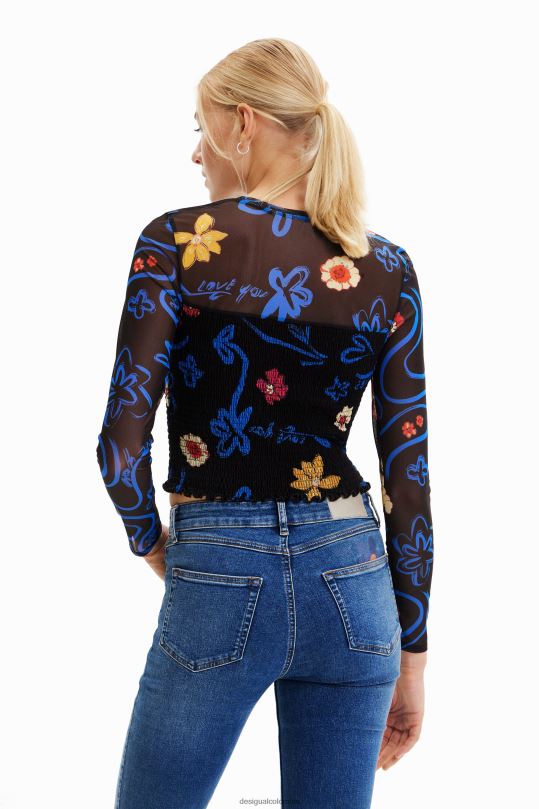 ropa 4802L594 mujer Desigual camiseta corta y ajustada con estampado floral - Desigual shop