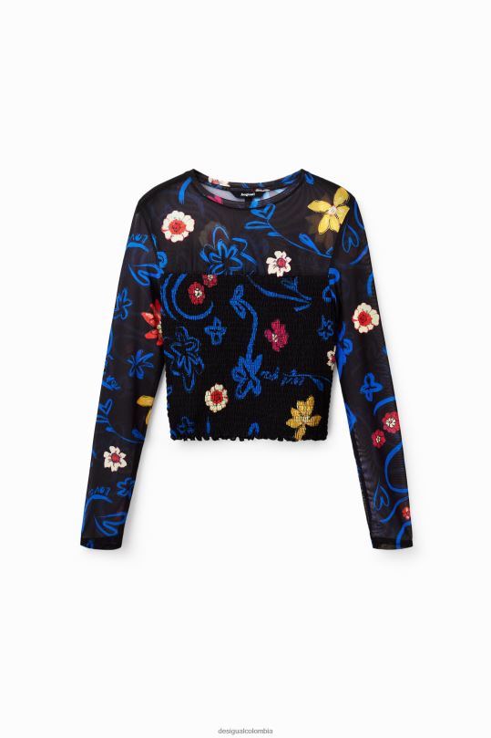 ropa 4802L594 mujer Desigual camiseta corta y ajustada con estampado floral - Desigual shop