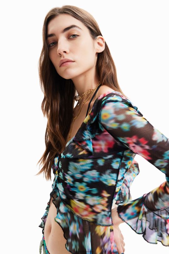 Desigual Colombia bolsos - ropa 4802L608 mujer Desigual camiseta con volantes y flores