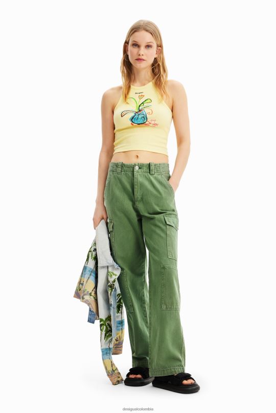 ropa 4802L752 mujer Desigual camiseta slim de canalé con ilustración - Desigual Colombia rebajas