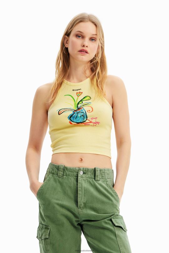 ropa 4802L752 mujer Desigual camiseta slim de canalé con ilustración - Desigual Colombia rebajas