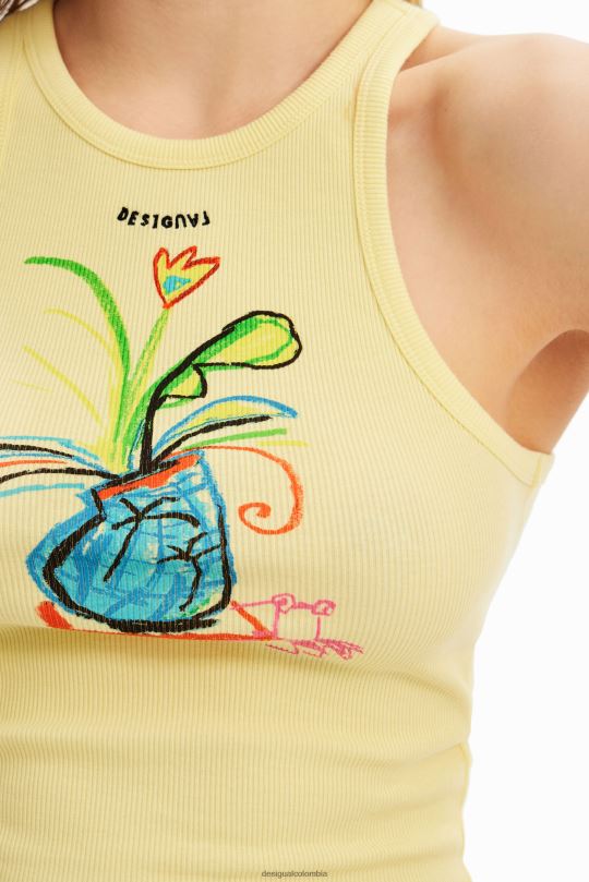 ropa 4802L752 mujer Desigual camiseta slim de canalé con ilustración - Desigual Colombia rebajas
