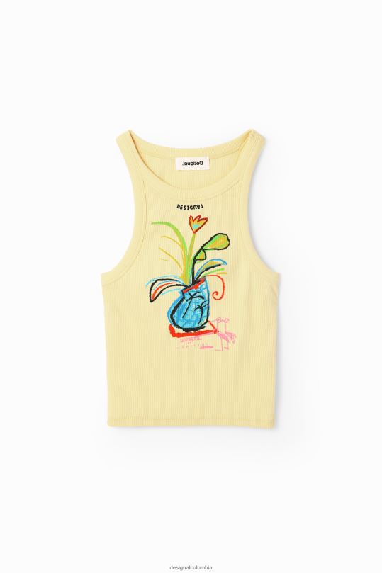 ropa 4802L752 mujer Desigual camiseta slim de canalé con ilustración - Desigual Colombia rebajas