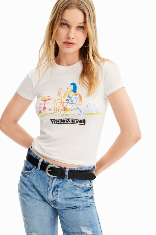 ropa 4802L773 mujer Desigual camiseta manga corta con ilustración - Desigual sale damen
