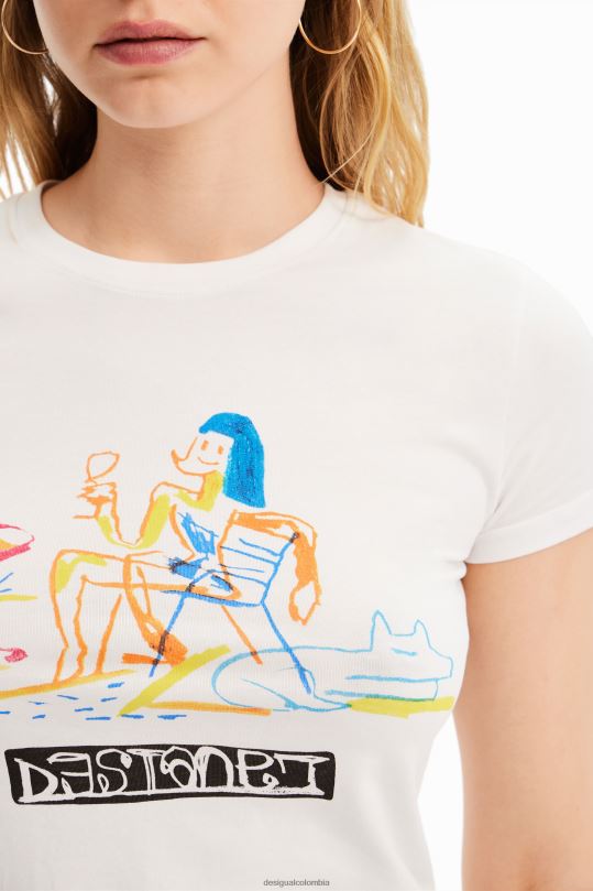 ropa 4802L773 mujer Desigual camiseta manga corta con ilustración - Desigual sale damen