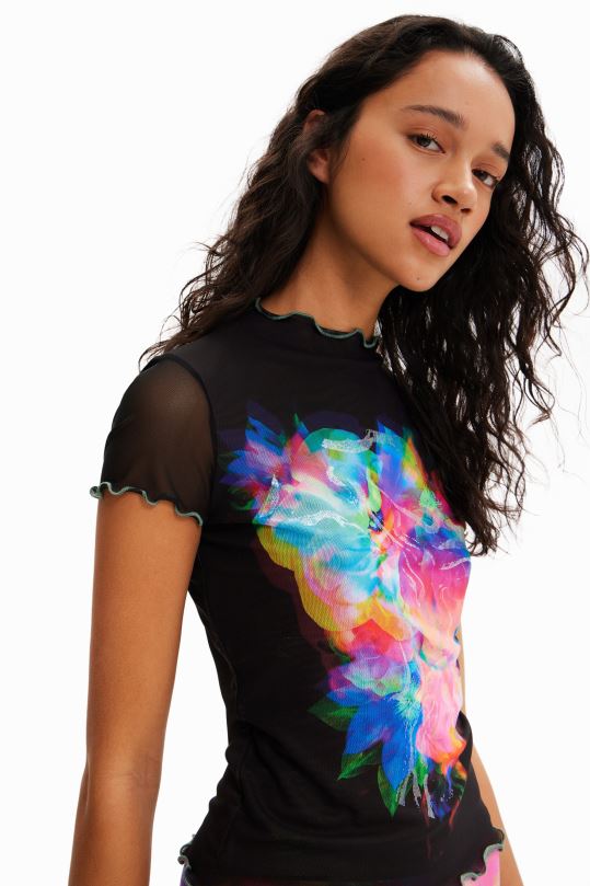 Desigual zapatos Colombia - ropa 4802L848 mujer Desigual camiseta ajustada de tul con flores
