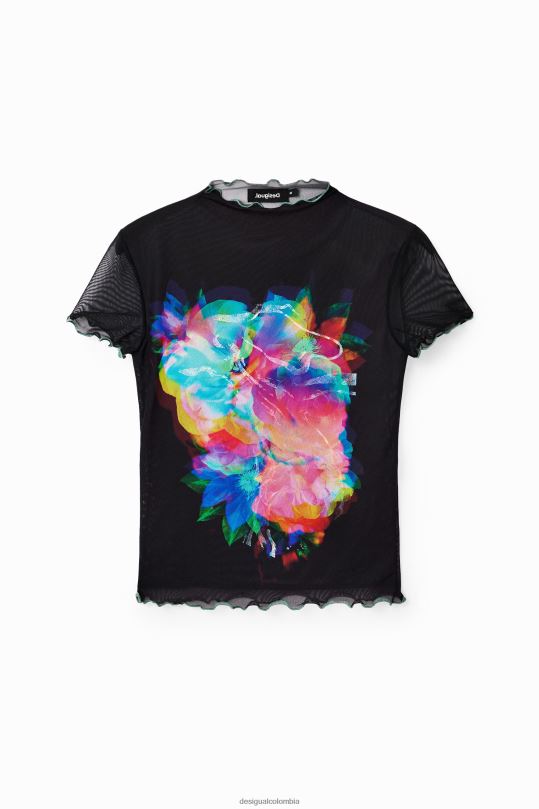 Desigual zapatos Colombia - ropa 4802L848 mujer Desigual camiseta ajustada de tul con flores