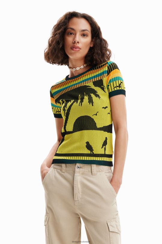 Desigual Colombia bolsos - ropa 4802L889 mujer Desigual camiseta de punto con paisaje