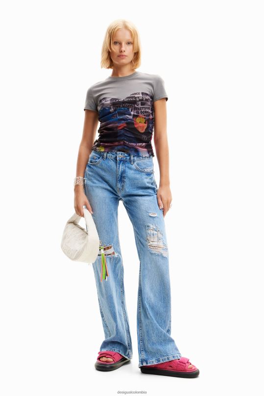 ropa 4802L915 mujer Desigual camiseta de tul tipo periódico - Desigual sales online