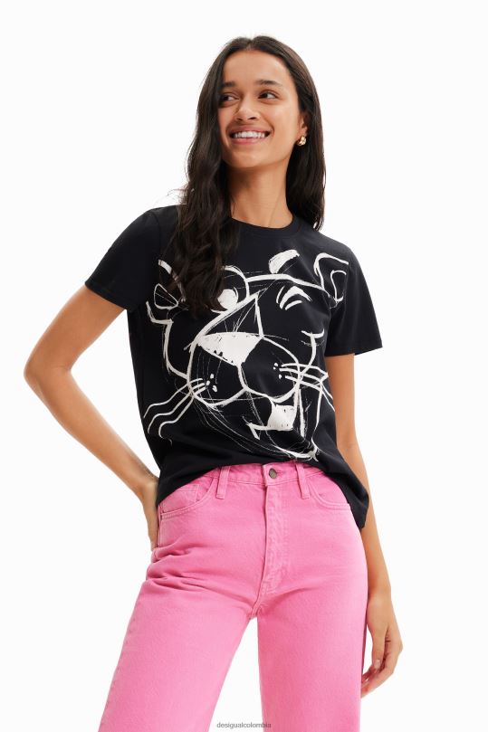 Desigual Colombia pagina oficial - ropa 4802L935 mujer Desigual camiseta pantera rosa contraste