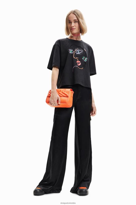 ropa 4802L950 mujer Desigual camiseta de manga corta con cara - Desigual sale damen