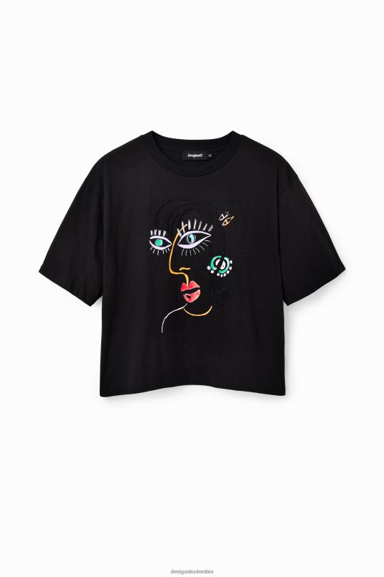 ropa 4802L950 mujer Desigual camiseta de manga corta con cara - Desigual sale damen