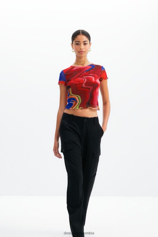 ropa 4802L959 mujer Desigual camiseta corta de tul jaspeado - Desigual Colombia Medellín