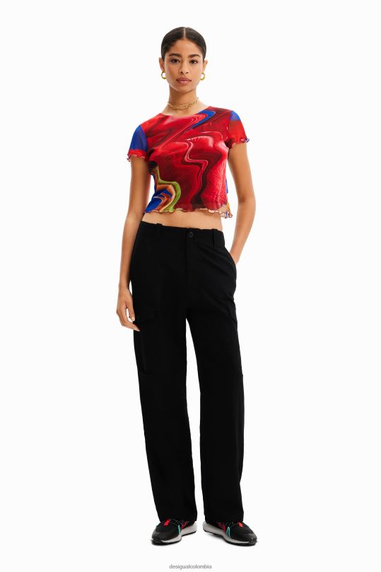 ropa 4802L959 mujer Desigual camiseta corta de tul jaspeado - Desigual Colombia Medellín