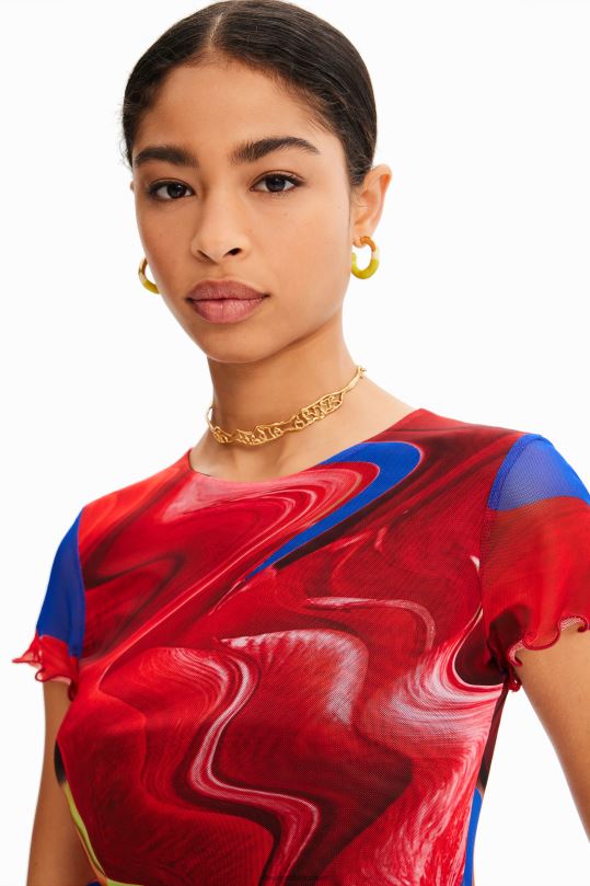 ropa 4802L959 mujer Desigual camiseta corta de tul jaspeado - Desigual Colombia Medellín