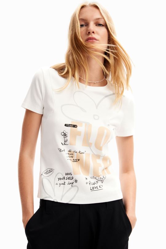 Desigual Colombia bolsos - ropa 4802L95 mujer Desigual camiseta con mensaje de flores